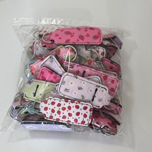 Mystery Colorful Strawberry and Floral Lip Balm Holder Keychain Set